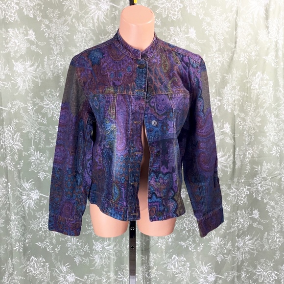 Chico's Multi-Colored Paisley Print Jean Jacket - Picture 3 of 15